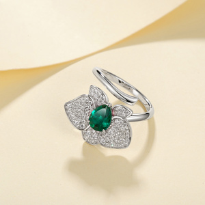 925 <b>Silver</b> Cultivated <b>Emerald</b> <b>Ring</b> Shines, Everyday Engagement Proposal, Great Gift for Women Adjustable <b>ring</b> size L - Product Image 3