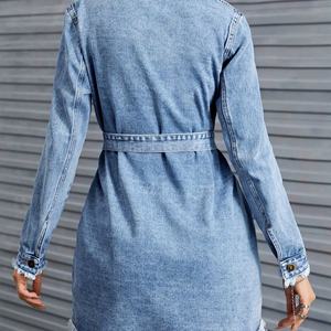 เดรสยีนส์แขนยาวคอปกแต่งชายดิบสไตล์หวานสำหรับผู้หญิงคุณภาพสูงมาใหม่สำหรับฤดูใบไม้ร่วง - Product Image 3