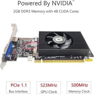 การ์ดจอ GeForce 610 2G DDR3 โปรไฟล์ต่ำ, PCI 1.1 X16, HDMI/VGA, GPU ระดับเริ่มต้นสำหรับพีซี, SFF และ HTPC, ใช้งานร่วมกับ Win1 ได้ - Product Image 2