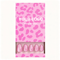 Faux ongles en gel souple à presser, réutilisables, en ABS PMMA stabilisé aux UV, motif œil de chat rose léopard, forme amande courte