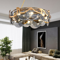 Lustre suspendu rond en or de style nordique, lampes suspendues en verre de Murano, lustre de luxe pour salon ou salle à manger