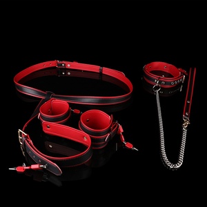 Premium Leather Shoulder-Wrist Restraint Straps with Red & Black <b>Collars</b> Adjustable for <b>BDSM</b> Play - Product Image 3