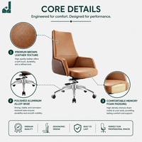Chaise de bureau moderne en cuir à dossier haut réglable avec accoudoirs fixes et roulettes silencieuses pour bureau, direction, étude et salle de réunion