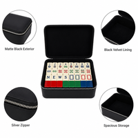 Boîte de rangement pour Mahjong en cuir noir, doublure en velours noir, fermeture éclair argentée, étui spacieux pour tuiles, logo personnalisé, vente en gros OEM