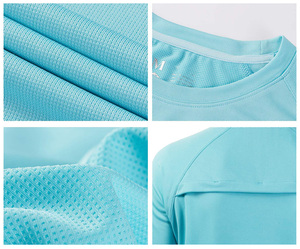 เสื้อตกปลาผู้ชายสีน้ำเงินแบบกำหนดเอง น้ำหนักเบา ทรงเข้ารูป คอกลม ระบายอากาศ แห้งเร็ว ป้องกันแสงแดด UPF 50 ผลิตจากโพลีเอสเตอร์ 100% เหมาะสำหรับวิ่ง ใส่ได้ในฤดูใบไม้ร่วง - Product Image 6