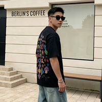 Kaos Lengan Pendek Bermotif Berkualitas Tinggi, Model Longgar Gaya Amerika, Bahan Katun Murni, Kasual
