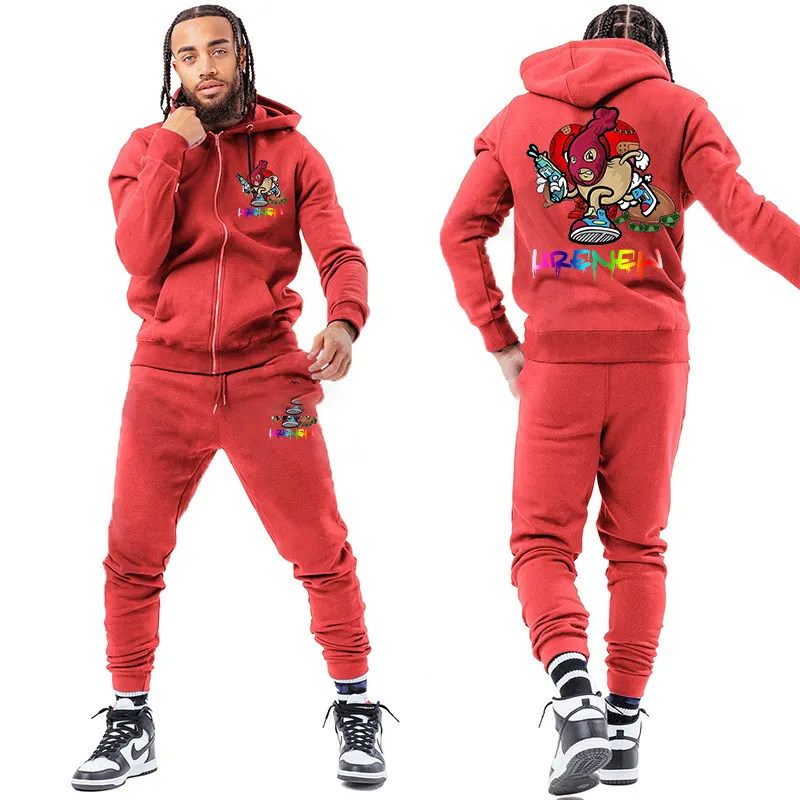 Custom Logo Streetwear Mens Sweat Suits Outdoor Cotton Jogger Sweatsuit Two Piece Tech Fleece Unisextracksuit Set