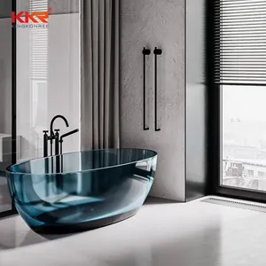 Baignoire translucide en résine acrylique pour salle de bains, baignoire à surface solide en polyester pierre, baignoire de salle de bains à haute teneur en carbone