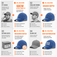 Casquette de baseball XXL personnalisable avec logo, 68 cm, coupe oversize profonde, 100 % coton sergé, boucle argentée en cuivre, réglable, unisexe, style Dad Hat