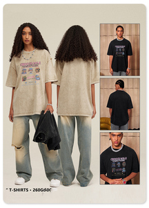 Camiseta Vintage con Estampado de Galaxia, 100% Algodón, Lavado Negro Vintage, Estampado de Póster, Estilo Americano, Manga Corta - Product Image 2