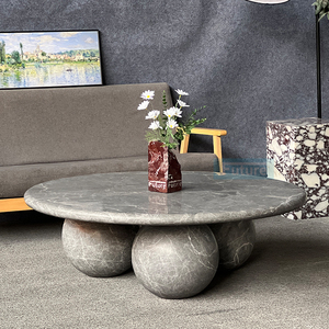 100 pur marbre rond haut luxe <span class=keywords><strong>gris</strong></span> marbre <span class=keywords><strong>Table</strong></span> basse <span class=keywords><strong>Table</strong></span> à thé avec jambe en forme <span class=keywords><strong>de</strong></span> boule pour la maison salon fête concepteur - Product Image 1