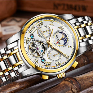 Montre chronographe automatique à six aiguilles avec phase de lune, engrenages bleus creux, tourbillon, montre mécanique pour homme, collection - Product Image 1