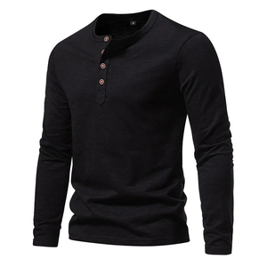 Personalizado bordado o impresión de logotipo al por mayor de los hombres botón en la parte delantera de manga larga Camiseta Slim Fit cuello redondo poliéster camiseta - Product Image 5