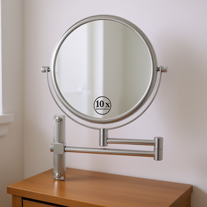 Miroir de maquillage rond mural Db, 8 pouces, grossissement 3X, finition chromée, bras pivotant réglable en hauteur - Product Image 2