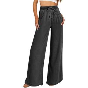 2025 2024 femmes taille haute noir Denim pantalon XL taille été évasé crayon cordon respirant jambe large conception noir 16 - Product Image 3
