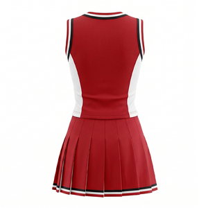 Ensemble d'uniformes de cheerleading rouge et blanc pour femmes avec logo CHSALL et pompons pour les matchs de basketball - Product Image 4