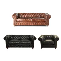 أريكة من الجلد النقي الأسود بتصميم أمريكي عالي الجودة لغرفة المعيشة