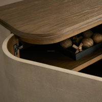 Console TV vintage américaine de qualité supérieure, meuble multimédia à 4 portes recouvert de lin, buffet de luxe en bois de style Arhaus