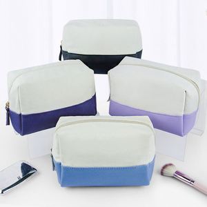 Sac à cosmétiques en toile bicolore, trousse de toilette à fermeture éclair de grande capacité, organisateur de maquillage de voyage portable pour femmes - Product Image 4