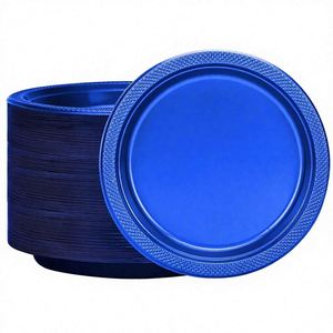Assiettes jetables rondes en plastique bleu solide de 9 pouces, lot de 50, pour mariages, barbecues, anniversaires et desserts - Product Image 2