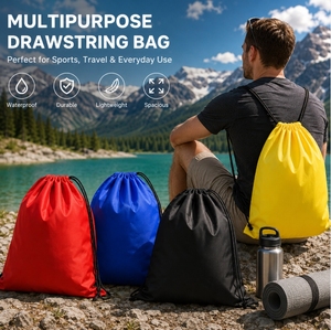Custom Logo 210D <b>Waterproof</b> Polyester <b>Drawstring</b> Backpack Gym Sack Basketball Marathon Travel Plain Color Bulk Low MOQ OEM Facto - Product Image 4