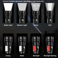 Lampe torche tactique télescopique COB à affichage numérique, rechargeable par USB, en alliage d'aluminium, LED blanche, en promotion