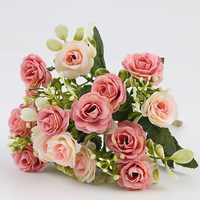 Bouquet de fleurs artificielles 15 têtes, roses de style nordique, fleurs en soie, petites fleurs de thé, fausses fleurs décoratives pour bureau