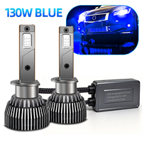 Phare et feu antibrouillard LED bleu profond 130W, ampoule universelle étanche H1 H7 9005 9006 pour voiture