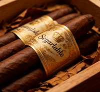 Bandes de cigares personnalisées de luxe, résistantes à l'huile, en papier durable, autocollantes avec logo en feuille d'or gaufrée, forme ovale