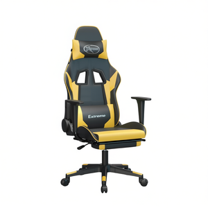 Sedia da Gaming in Ecopelle con Braccioli Regolabili, Base Girevole, Reclinabile Manuale, Sollevamento a Gas a 4 Fasi, Oro e Nero - Product Image 1