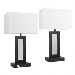 Modern Metal Table <b>Lamp</b> with <b>USB</b> E26/E27 AC Fabric Shade Torchiere Style Bedside Floor <b>Lamp</b> for Bedroom Living Room - Product Image 3