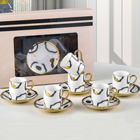 Vente en gros Coffret cadeau Tasse à café turque de luxe en porcelaine Tasse à thé espresso latte Tasses et soucoupe en céramique Lot de 6