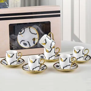 Wholesale Gift Box Luxury Porcelain Turkish Coffee Mug Latte Espresso Tea Cup Ceramic Cups and Saucer Set of 6