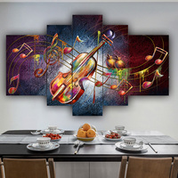 Tableau mural moderne 5 panneaux imprimé guitare et batterie sur toile, affiche décorative pour salon