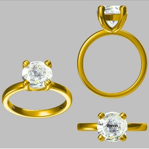 แหวนเพทายทรงกลม 9 มม. แบบกรงเล็บสำหรับผู้หญิง - Product Image 1