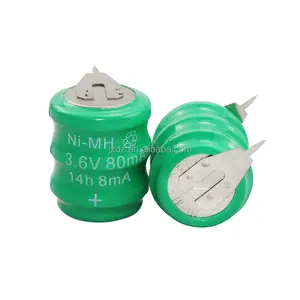 Lehim Pin şarj edilebilir düğme pil nikel hidrojen güneş ile 3.6V 80mAh Ni-MH pil
