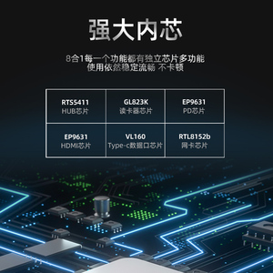 Bộ Chuyển Đổi Hub Đa Năng USB C Hub <span class=keywords><strong>8</strong></span> Trong 1 Với 4K HDMI + Gigabit Ethernet + USB 3.0 + USB-C + Cổng Thẻ SD/TF - Product Image 4