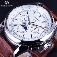 Montre homme Forsining haut de gamme, nouvelle collection, luxe, phase de lune, mouvement Shanghai, boîtier or rose, bracelet cuir marron, automatique à remontage automatique