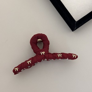 Pince à cheveux coréenne Ankela en tissu rouge avec nœud doré, accessoire en plastique pour femme - Product Image 4