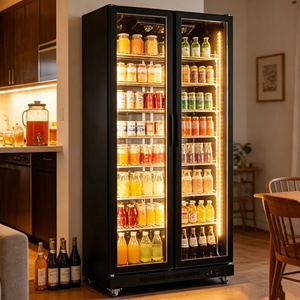 Réfrigérateur vitrine à vin commercial pleine largeur avec éclairage LED, <span class=keywords><strong>en</strong></span> verre, température réglable, affichage couleur, congélateur - Product Image 2