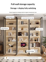 Bibliothèque en bois massif XHA avec portes en verre courbé, étagère multifonction murale sur mesure