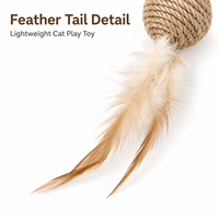 Jouet en plumes pour chat avec boule en corde de jute 30x6cm, jouet à griffer en peluche en forme de tête de chat, fournisseur en gros