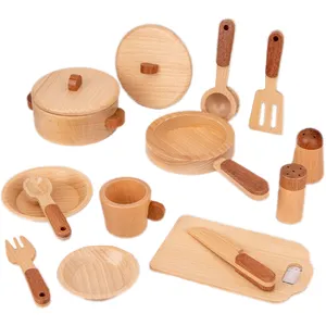 Wooden Cutting Food Toys Pretend Kitchen Accessories New design Wooden Simulation Kitchen Cooking Toy Set