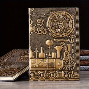 Carnet de notes/journal A5 personnalisé, design rétro train, couverture rigide en cuir gaufré de haute qualité, reliure cousue. - Product Image 4