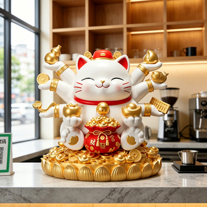 Adorno de Gato de la Suerte de Múltiples Brazos, Estatua Dorada de la Fortuna y la Riqueza para Tiendas, Cajeros, Recepción, Oficina, Regalo de Inauguración - Product Image 4