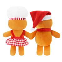 Lot de 2 poupées en peluche en forme d'homme en pain d'épices avec chapeau de chef et écharpe, jouets doux et moelleux pour animaux de compagnie, chiens et chats
