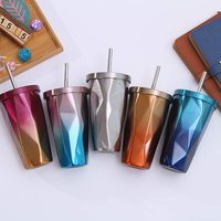 Cadeau personnalisé logo personnalisé double paroi 304 acier inoxydable dégradé Glacier Texture glace café voiture gobelet tasse avec paille