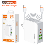 LDNIO A4403C-1 20W Çoklu Portlu USB Duvar Şarj Cihazı 2 USB-C 2 USB-A V-0 Alev Geciktirici Değiştirilebilir Fişler Global Kullanım