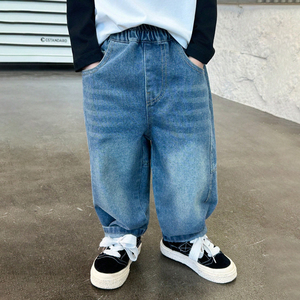 Pantalon en <span class=keywords><strong>jean</strong></span> rétro pour enfants à taille élastique avec poches, <span class=keywords><strong>jean</strong></span> baggy délavé pour petits garçons, tenue décontractée quotidienne, directement de l'usine - Product Image 1