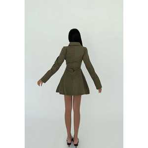 Robe évasée kaki Herda élégante vintage de haute qualité à motif uni taille XL coupe Empire dos nu longueur ras du sol pour fête de jour 2 pièces - Product Image 1